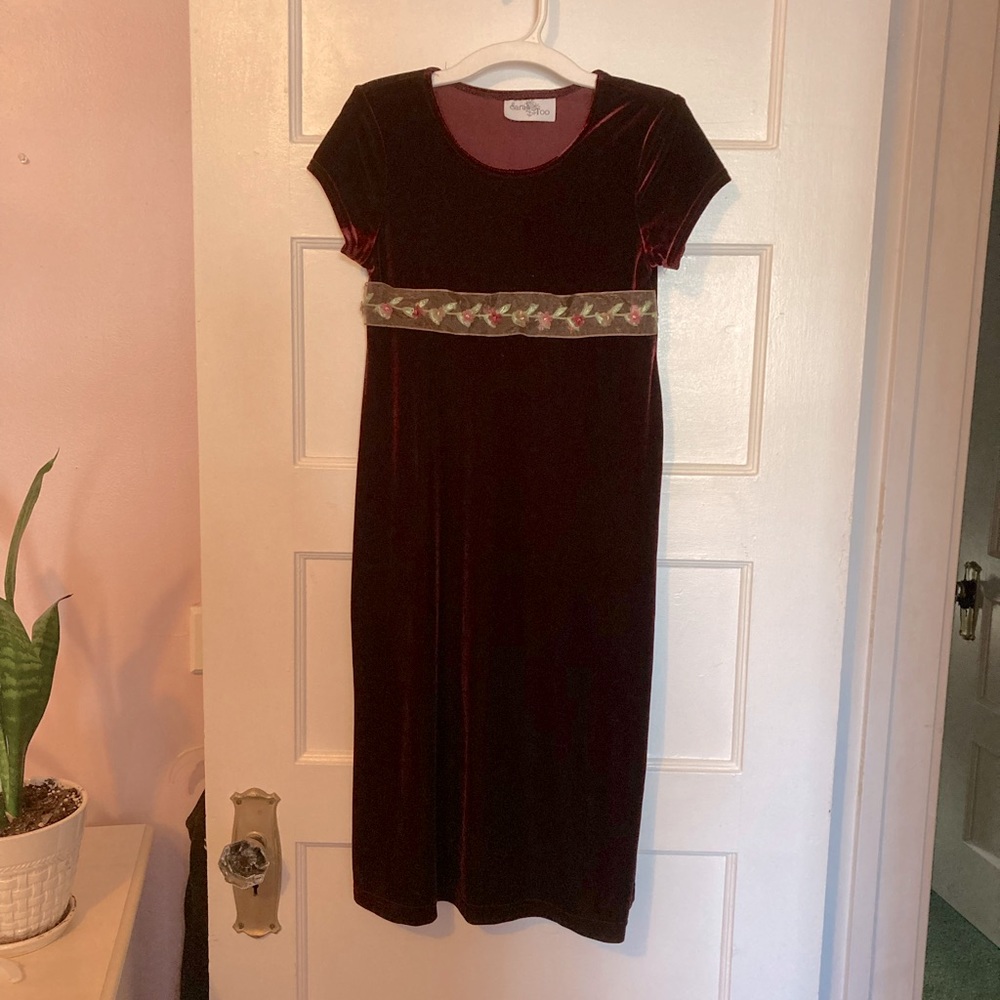 Girls dark maroon velvet dress